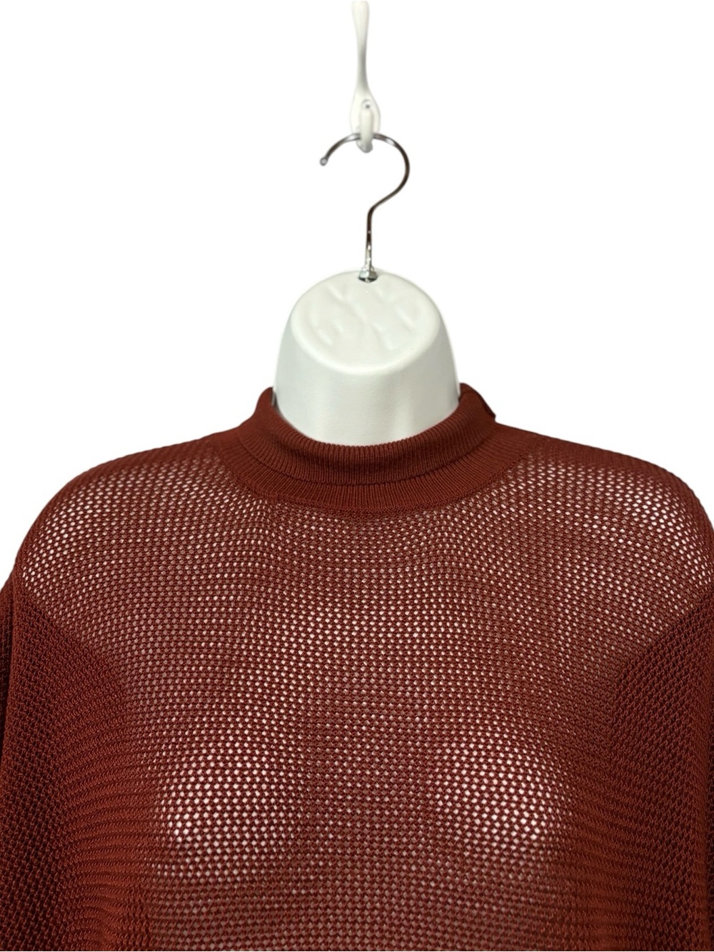 Dynamite, Rust Open Knit Mock Neck Sweater Stretch Pullover, Small - Picture 4 of 8